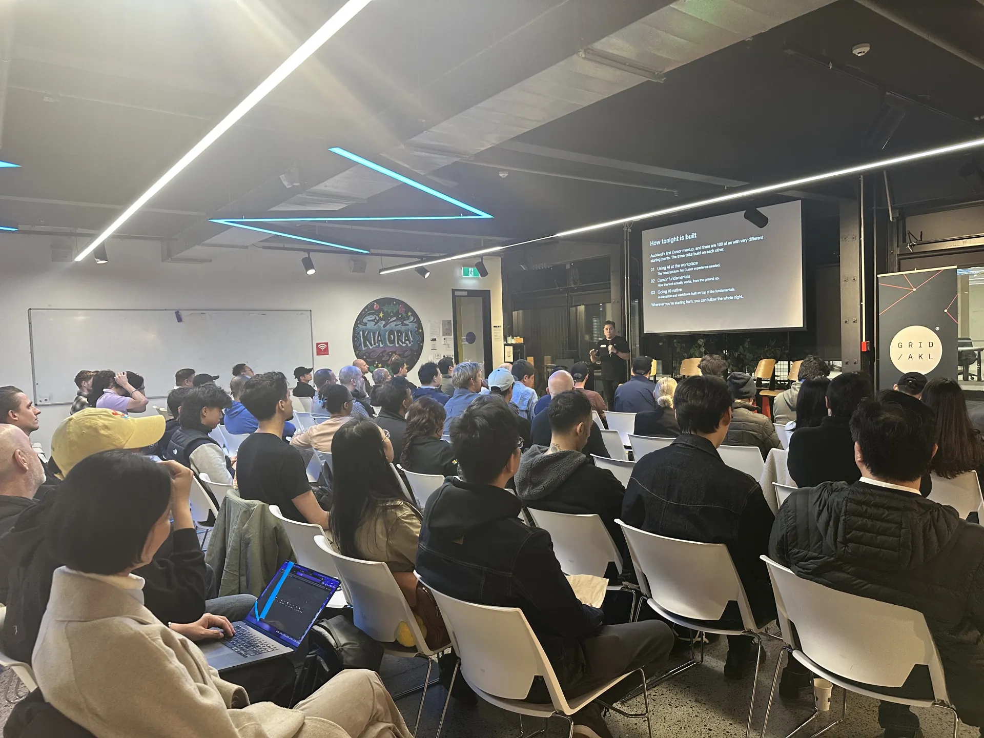 Full room during Cursor Meetup Auckland